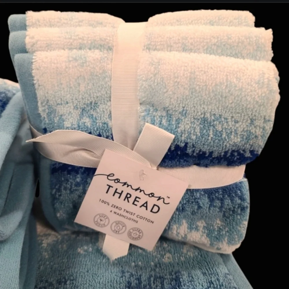 8pc Common Thread Bath Hand Washcloth Towel Set Blue Ombre Zero Twist Cotton New